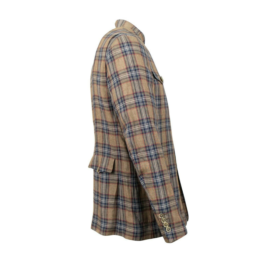 Drop 8 Plaid Button Down Linen Sport Coat - Brown