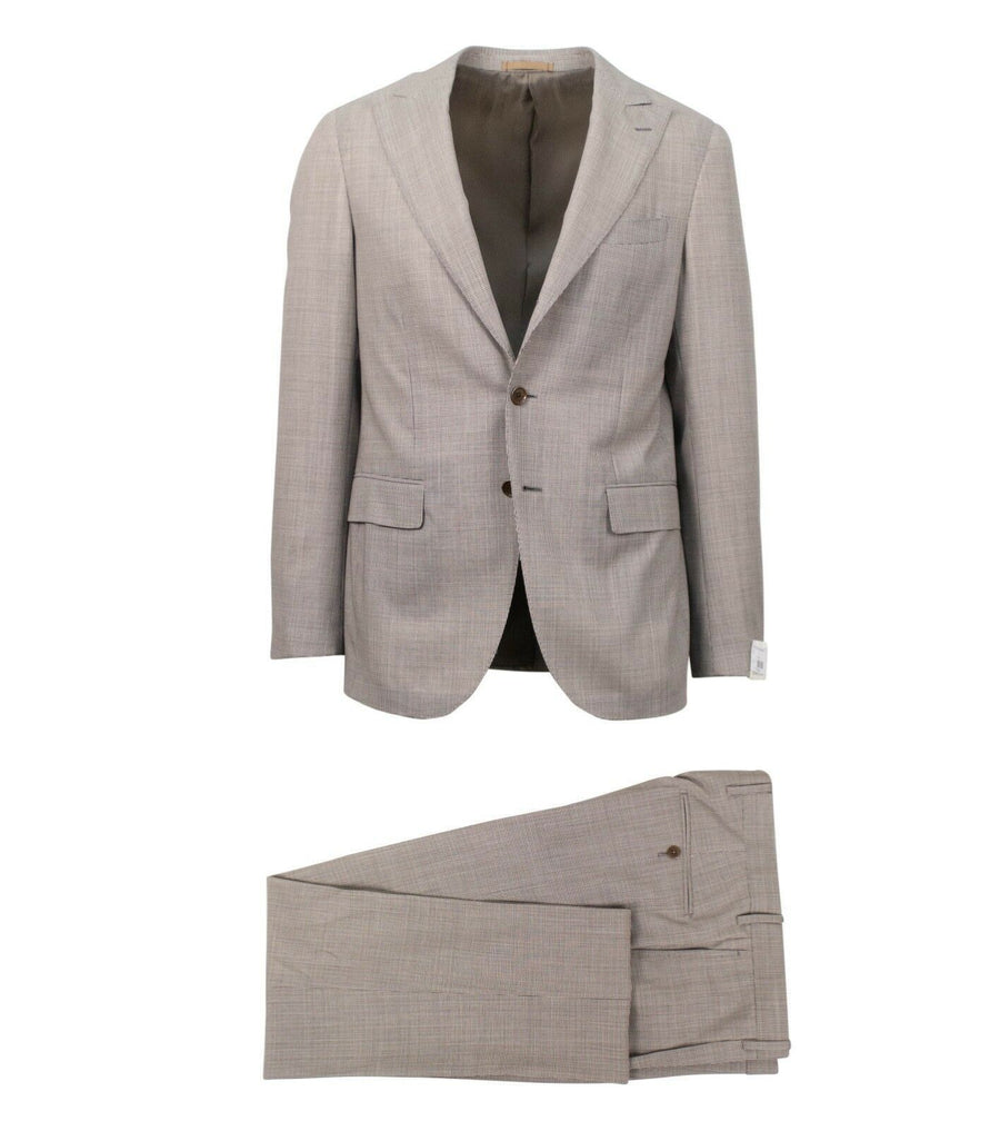 Drop 8 Houndstooth Wool 3 Roll 2 Button Slim Fit Suit - Brown