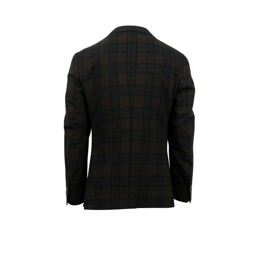 Drop 10 Plaid 3 Roll 2 Button Wool Sport Coat - Brown