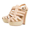 Leather & Raffia Strappy Pumps - Nude