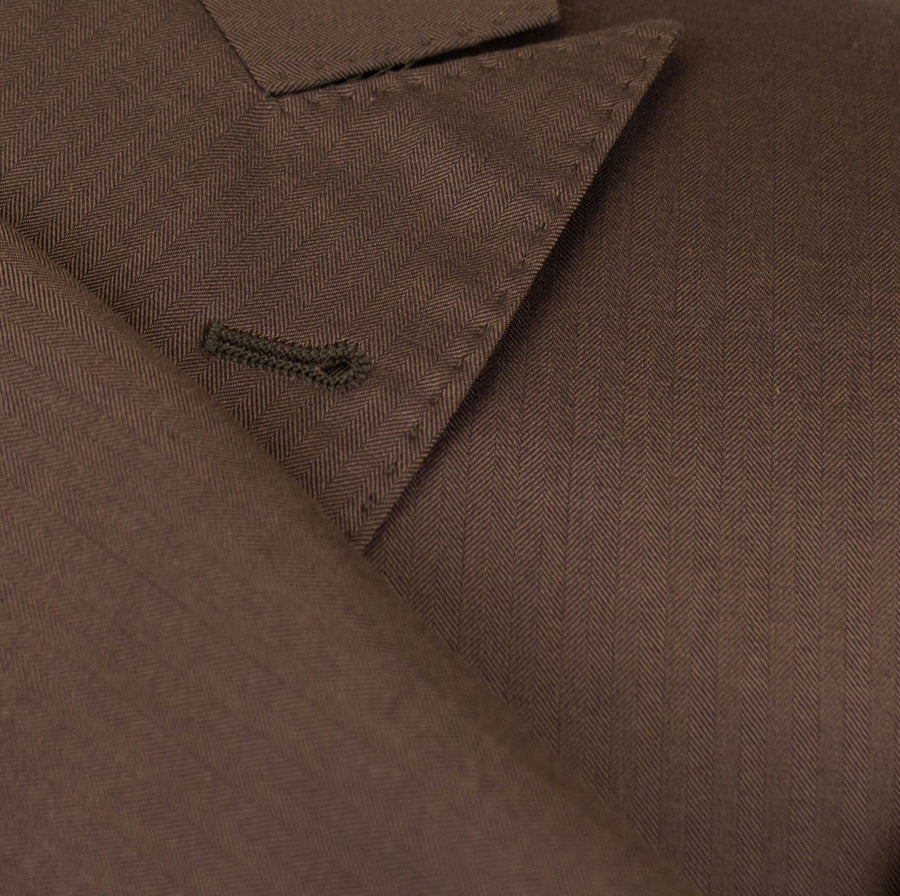 Herringbone Wool Blend 3/2 Button Suit - Brown