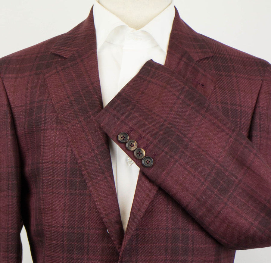 Tartan Check Wool Blend 3 Roll 2 Button Sport Coat - Red