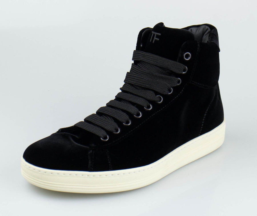 Velvet Lace Up High Top Sneakers - Black