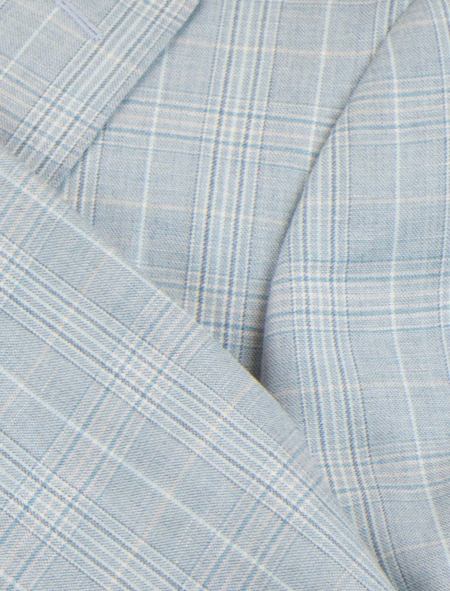 Plaid Wool Blend 2 Button Sport Coat - Light Blue