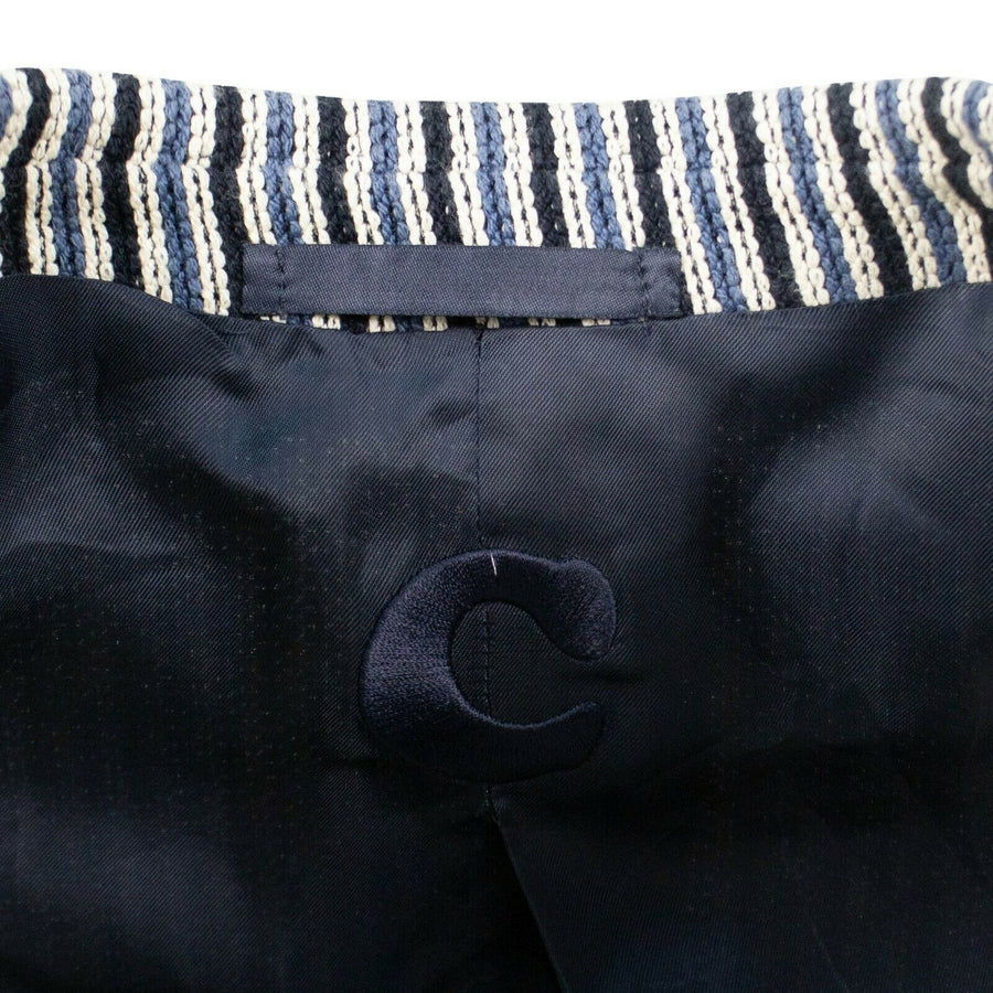 Striped Cotton Double Breasted Sport Coat - Blue