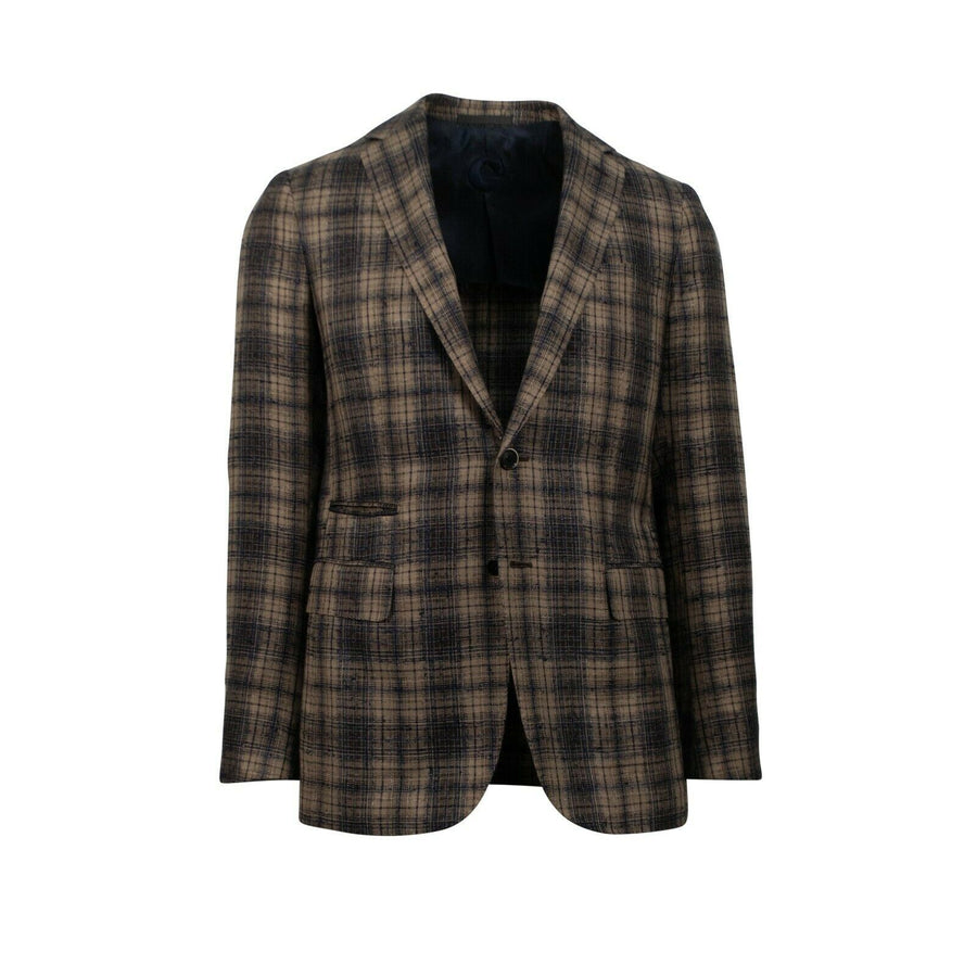 Drop 8 Plaid Two Button Silk Blend Sport Coat - Brown