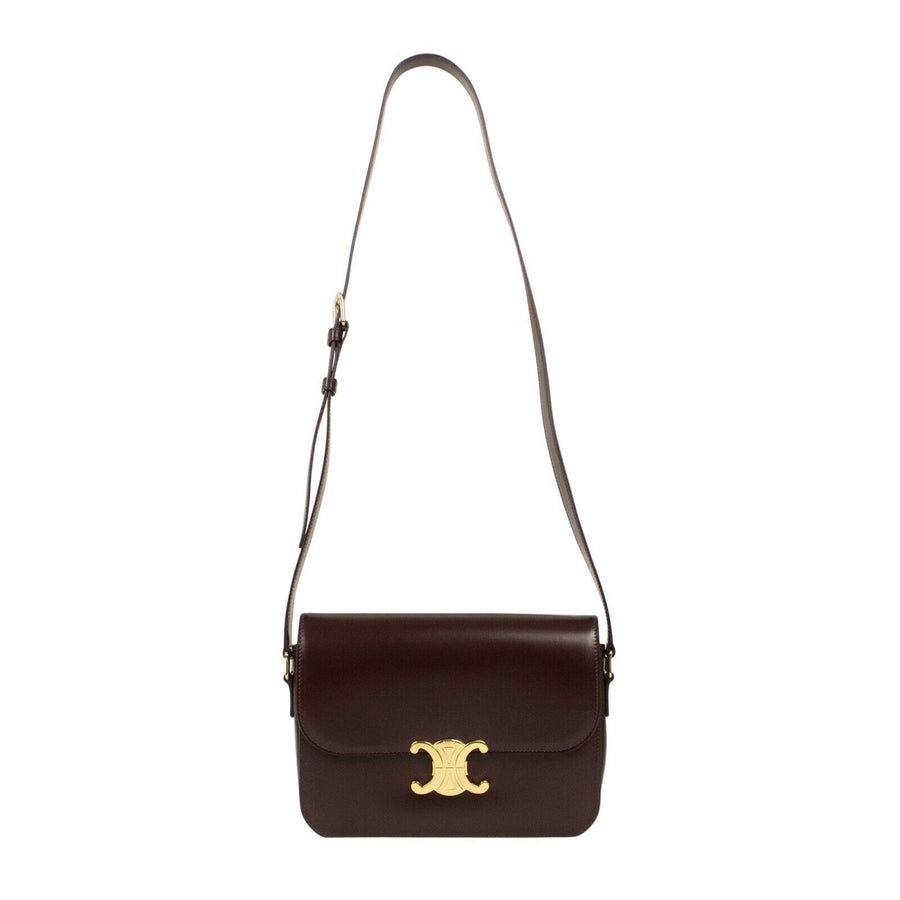 Shiny Calfskin Leather Medium Triomphe Cross Body Bag - Burgundy