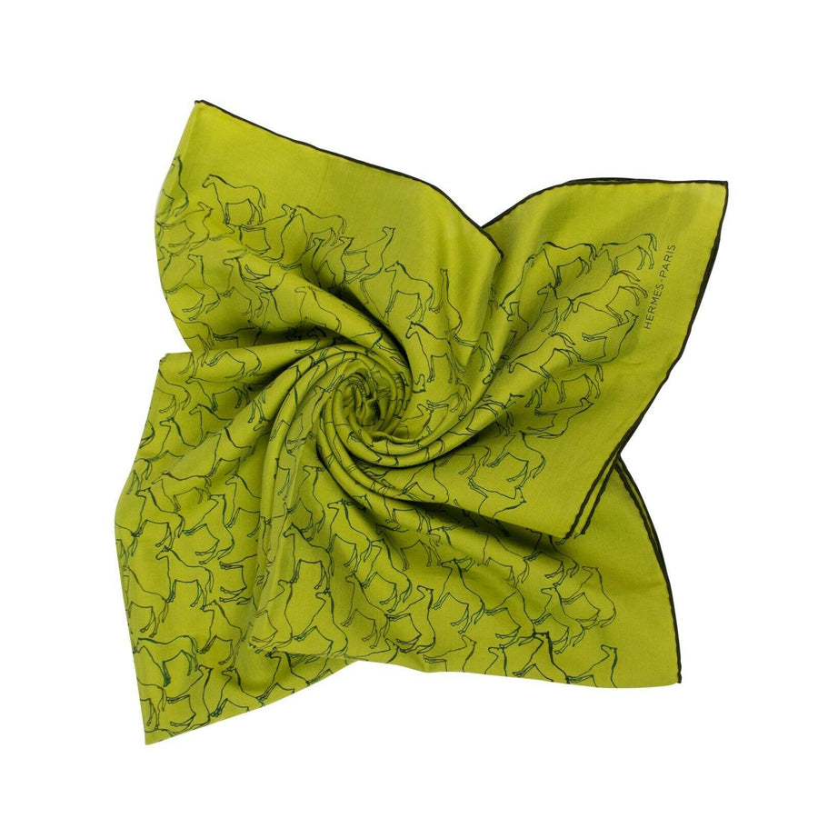 Silk Blend Carre H100 Tampon Equestre Scarf - Green
