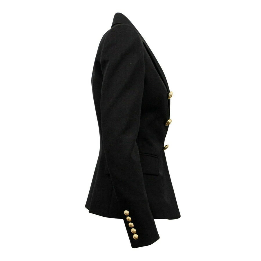Wool Double Breasted Gold Button Blazer - Black