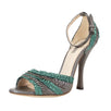 Shadow Ruffles Open Toe Pumps - Teal / Gray