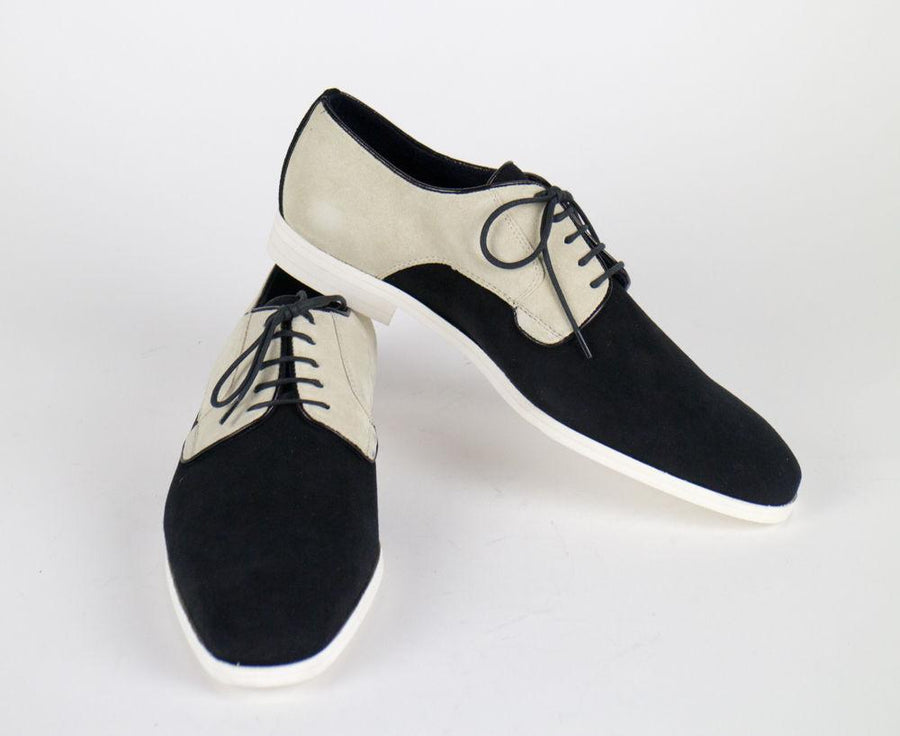 Suede Leather Bi-Color Oxfords - Cream / Black