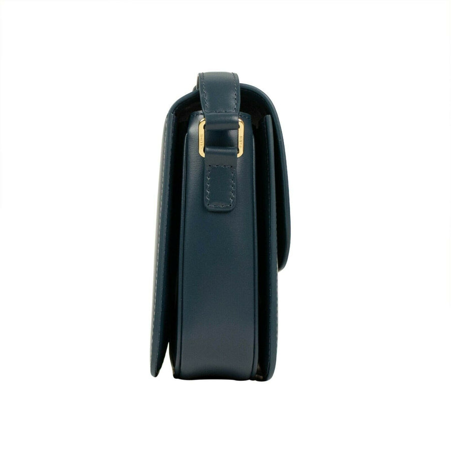 Shiny Calfskin Leather Medium Triomphe Cross Body Bag - Blue