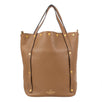 Double Pocket Rockstud Leather Tote Bag - Brown