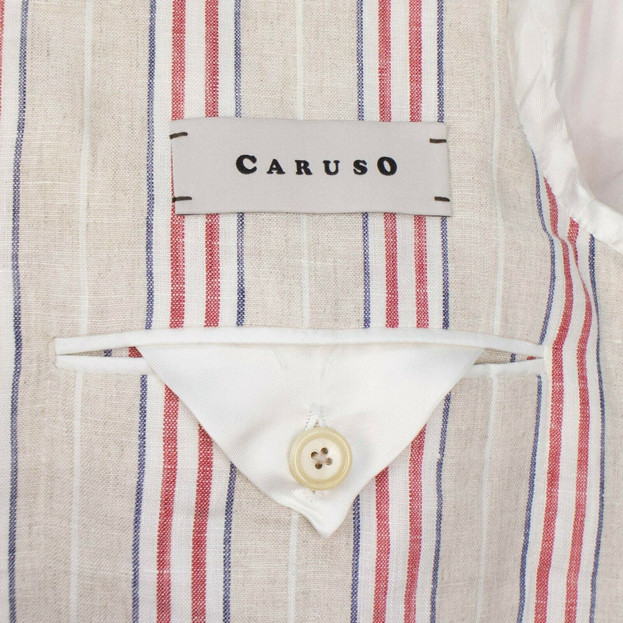 Drop 9 Striped Linen 3 Roll 2 Button Sport Coat - Beige