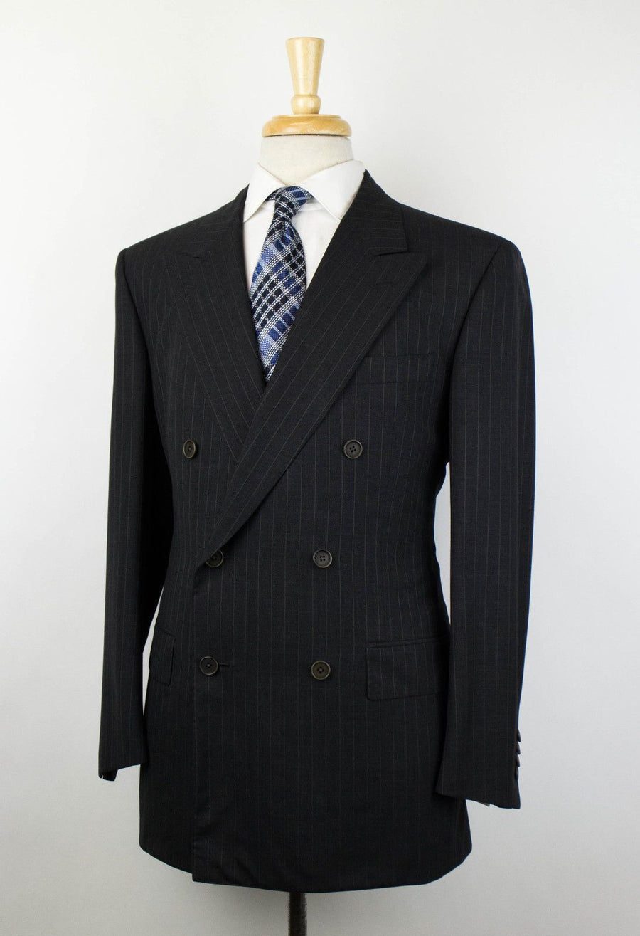 Striped Wool Double Breasted Suit - Gray