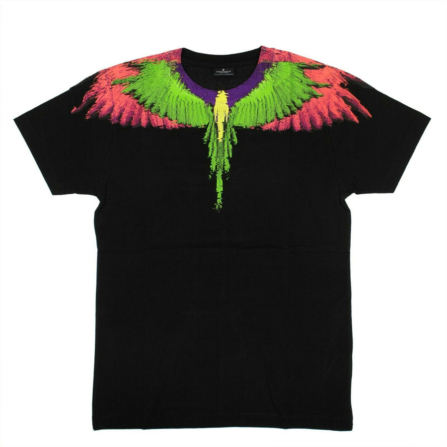 Cotton Glitch Multicolored Wings T-Shirt - Black