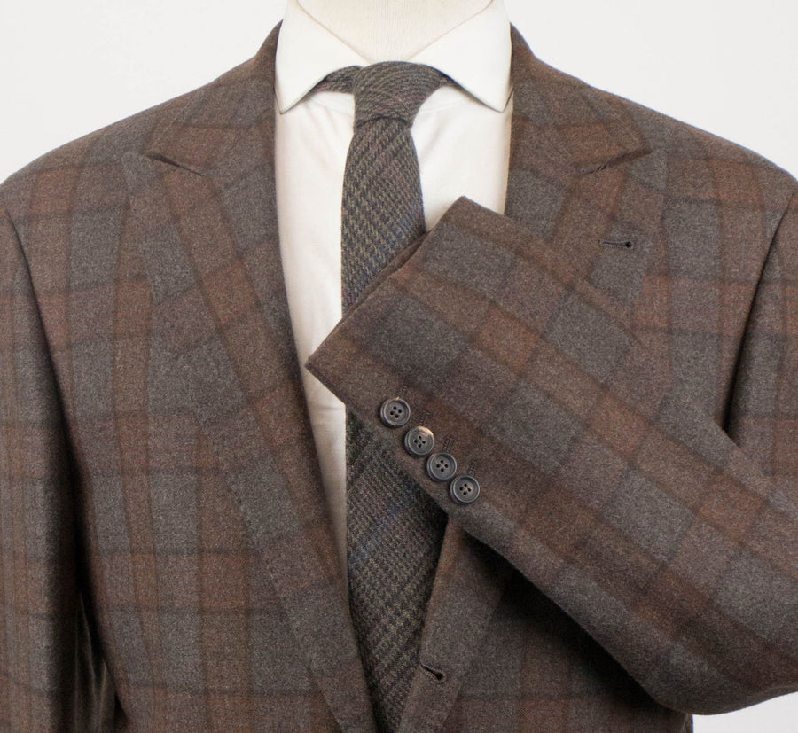 Cashmere Blend Check 3/2 Button Sport Coat - Brown