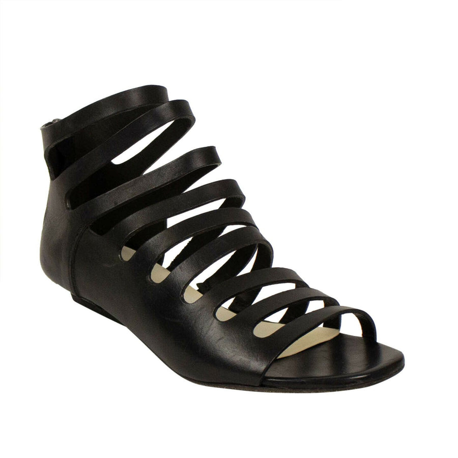 Sandaletto Calf Skin Leather Heels Sandals - Black