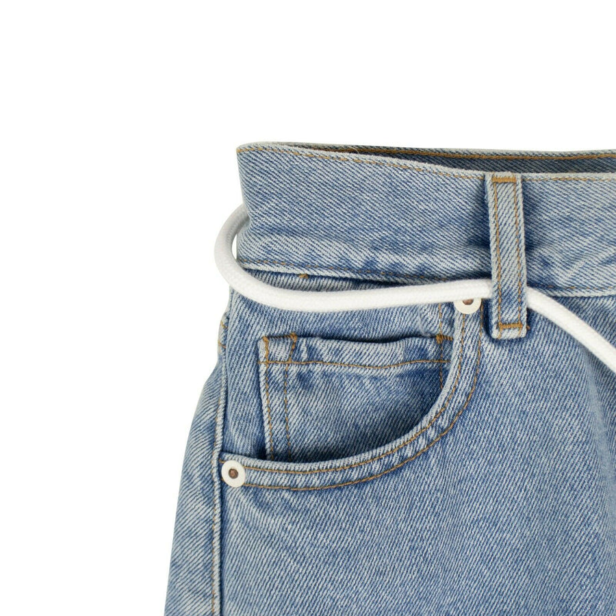 Asymmetric Hi-Low Bleached Denim Ruffle Skirt - Blue