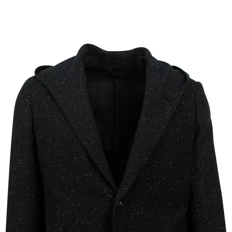 Textured Wool Blend Two Button Hooded Sport Coat - Black