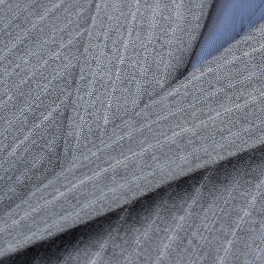 Striped Wool Two Button Suit - Grey