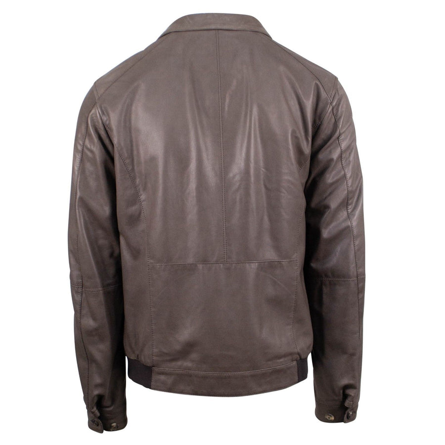 Brown Leather Bomber Jacket