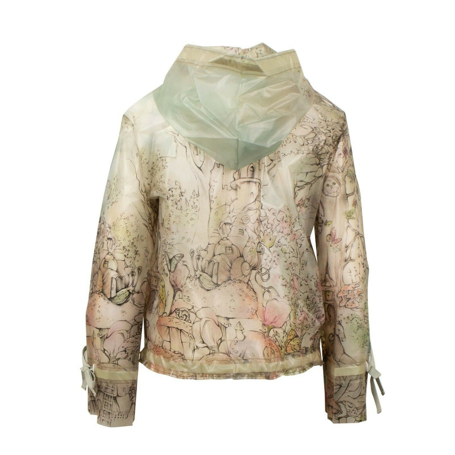 Printed Half Zip Up Rain Jacket  -  Ivory / Multi
