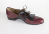Leather Fringe Lace Up Oxfords - Burgundy / Brown
