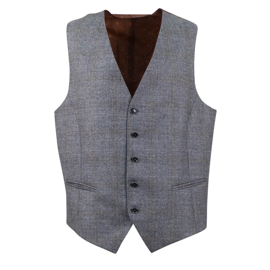 Glen Plaid Wool Two Button 3 Piece Suit - Gray