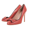 Leather Scalloped Edge Bow Pumps - Red