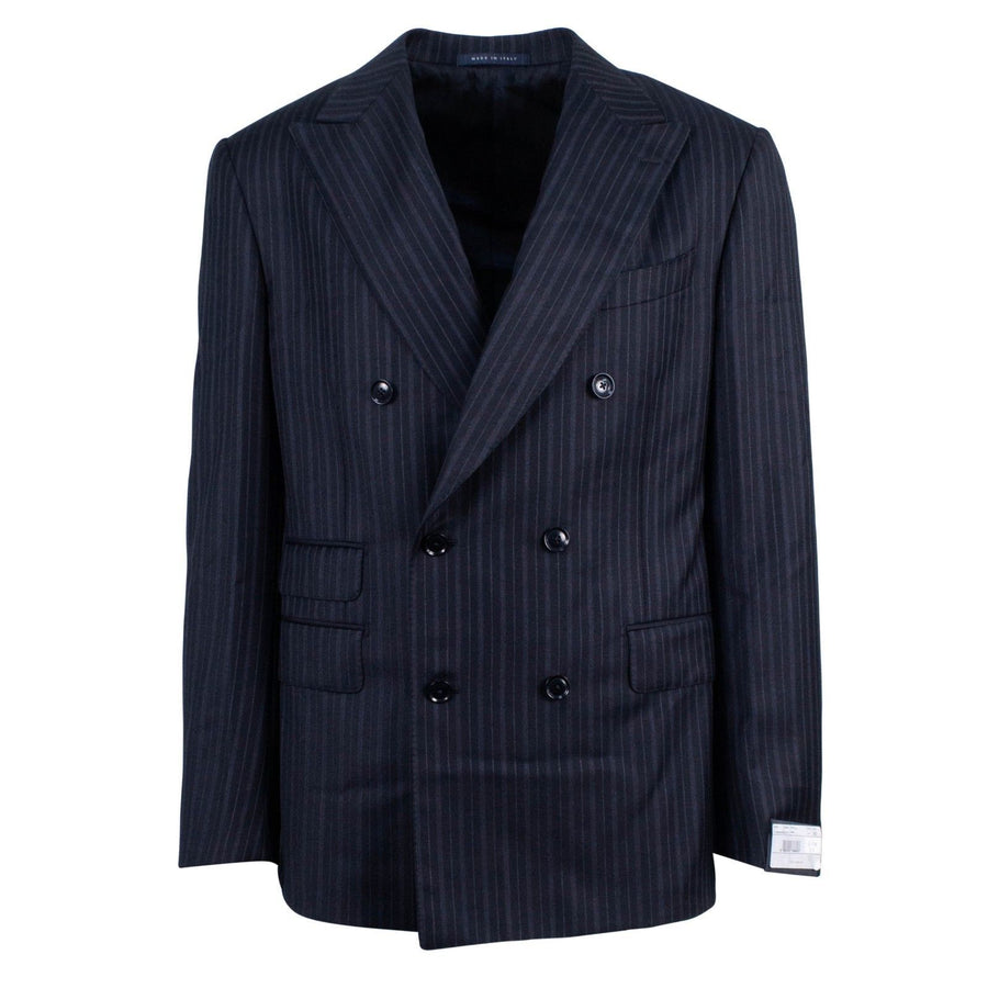 Thick Multi Stripe Double Breasted Suit - Black