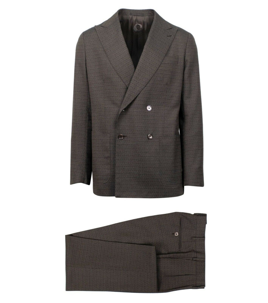 Drop 8 Small Check Wool Double Breasted Slim Fit Suit - Brown