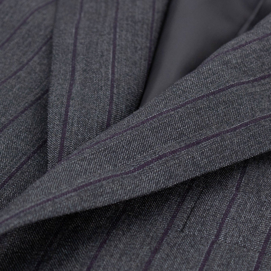 Drop 8 Striped Wool Two Button Suit - Charcoal Grey / Purple