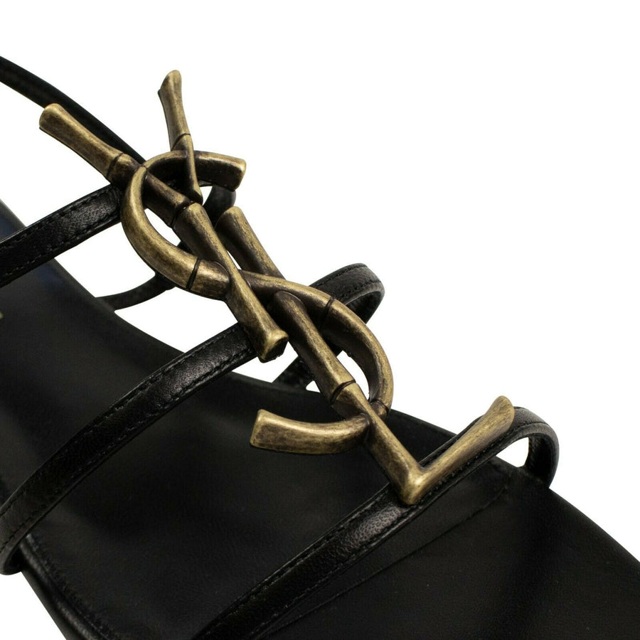 Cassandra Leather Open Toe Logo Sandals - Black / Gold