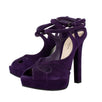 Suede Open Toe Cutout Sandal Pumps - Purple