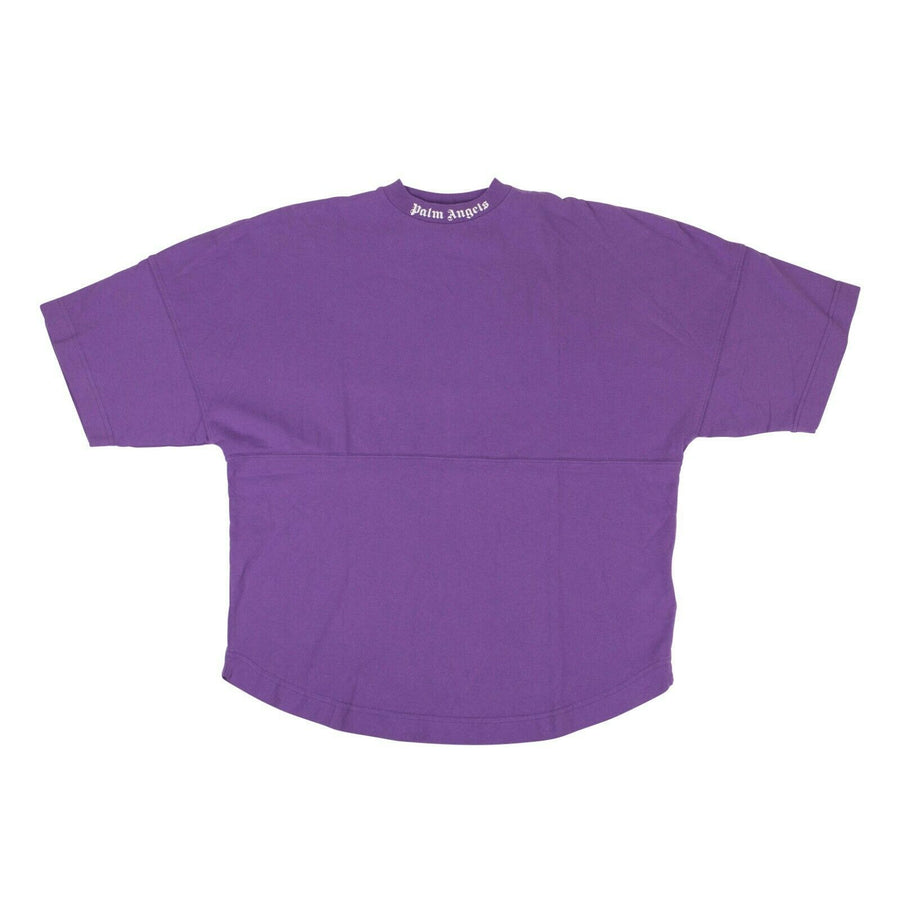 Cotton Loose Logo Over Short Sleeve T-Shirt - Purple