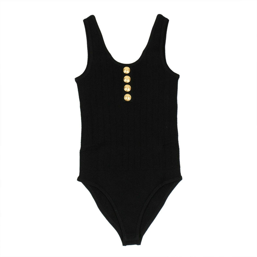 Sleeveless Knit Gold Button Bodysuit - Black