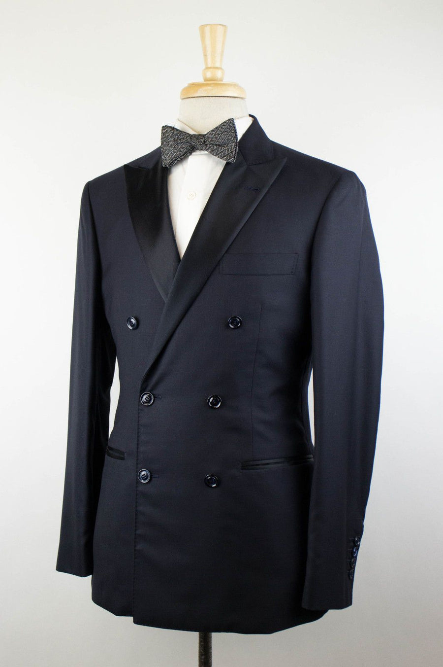 Cashmere Satin Lapels Double Breasted Tuxedo Suit - Blue