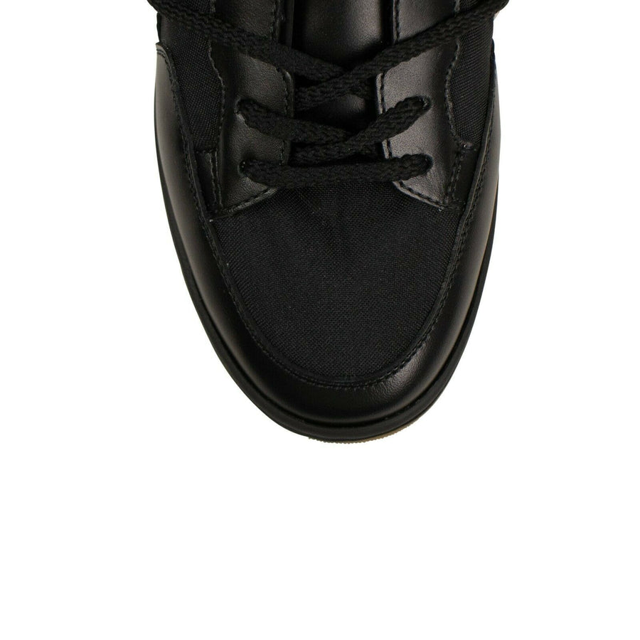 High Top Fur Lined Canvas & Leather Sneakers - Black