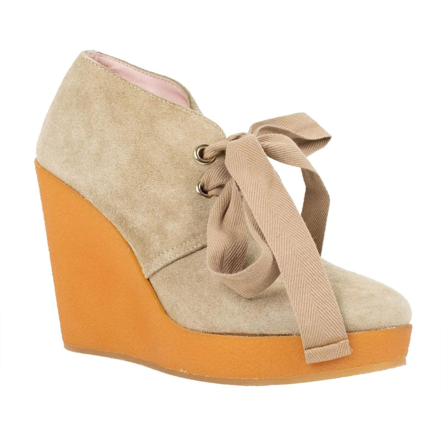 Suede Lace Up Platform Wedges - Tan / Orange