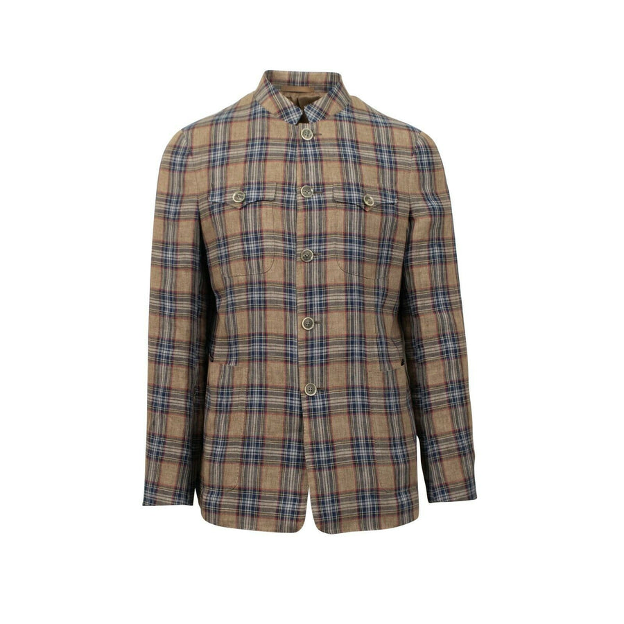 Drop 8 Plaid Button Down Linen Sport Coat - Brown