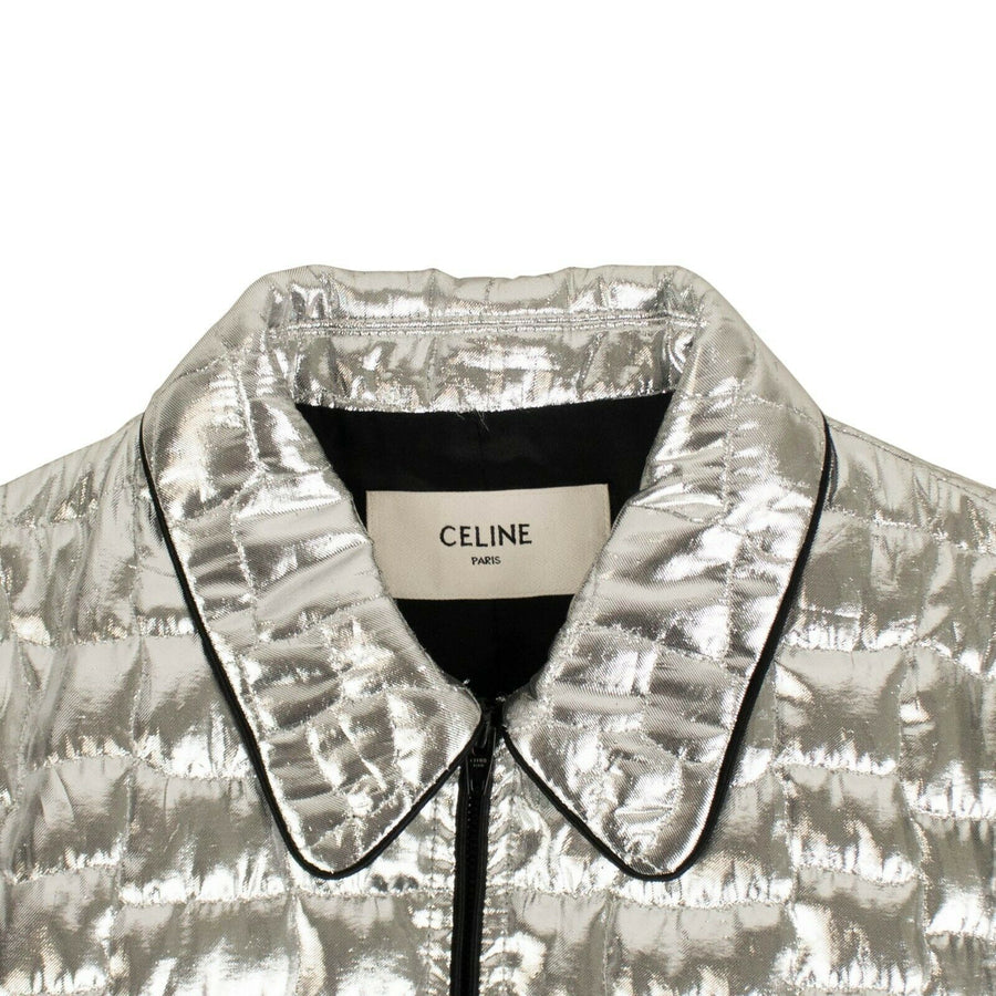 Polyester Zip Up Varsity Bomber Jacket - Metallic Silver