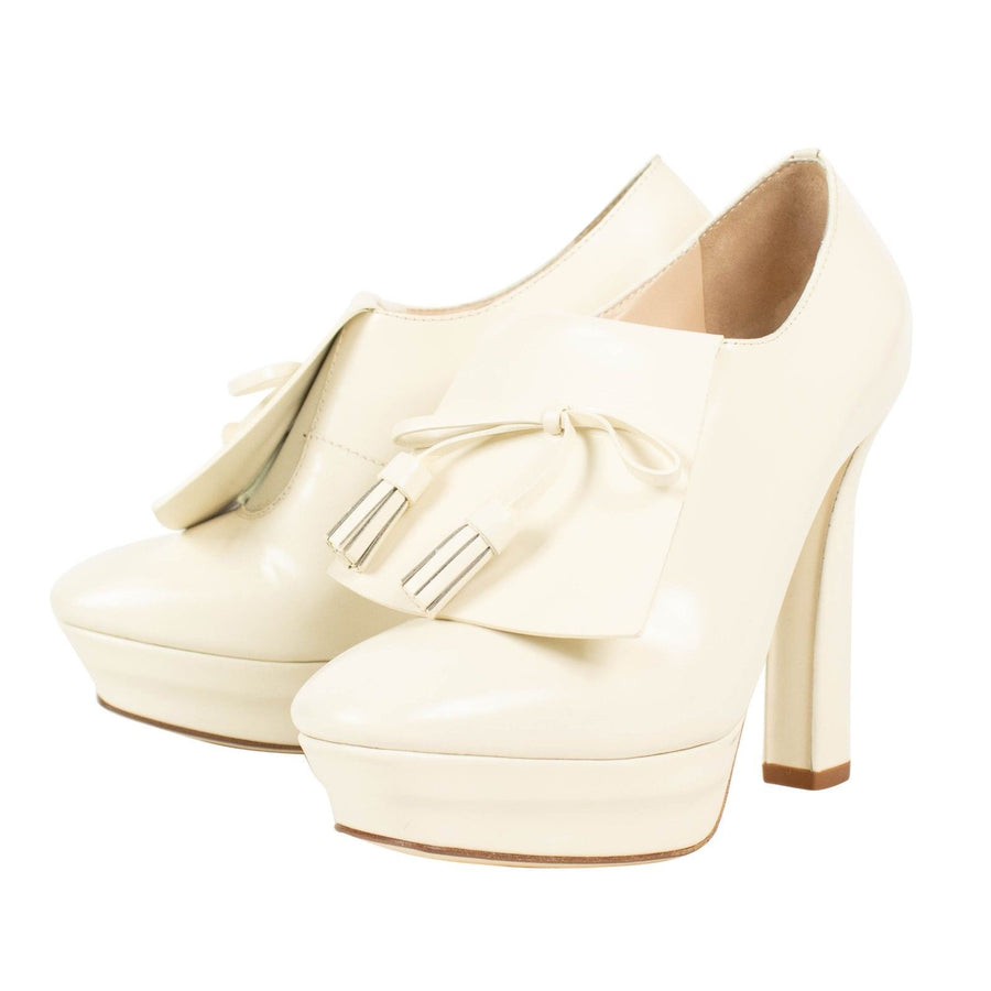Leather Flap Front and Bow Heels - White