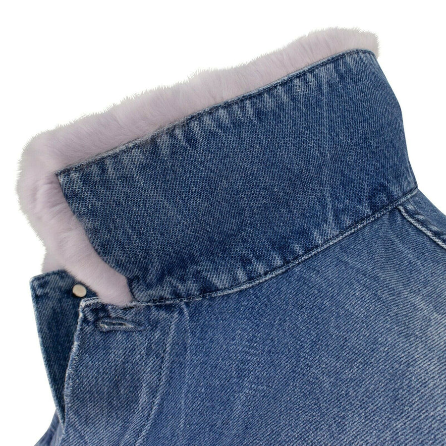 Rocky 2 Rabbit Fur Vintage Denim Jacket - Blue / Lilac