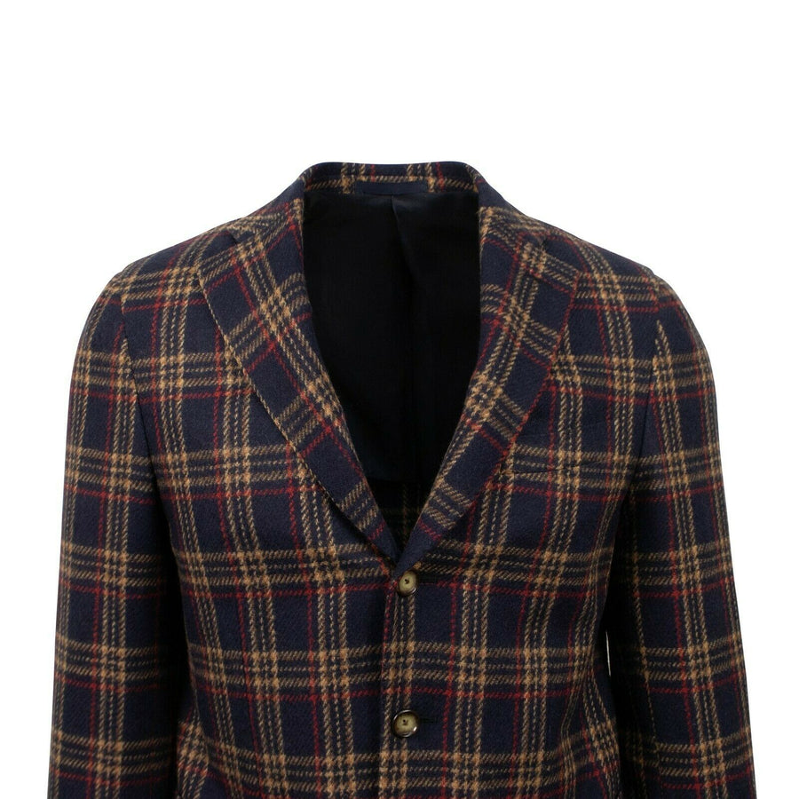 Drop 7 Plaid 3 Roll 2 Button Wool Sport Coat - Navy Blue
