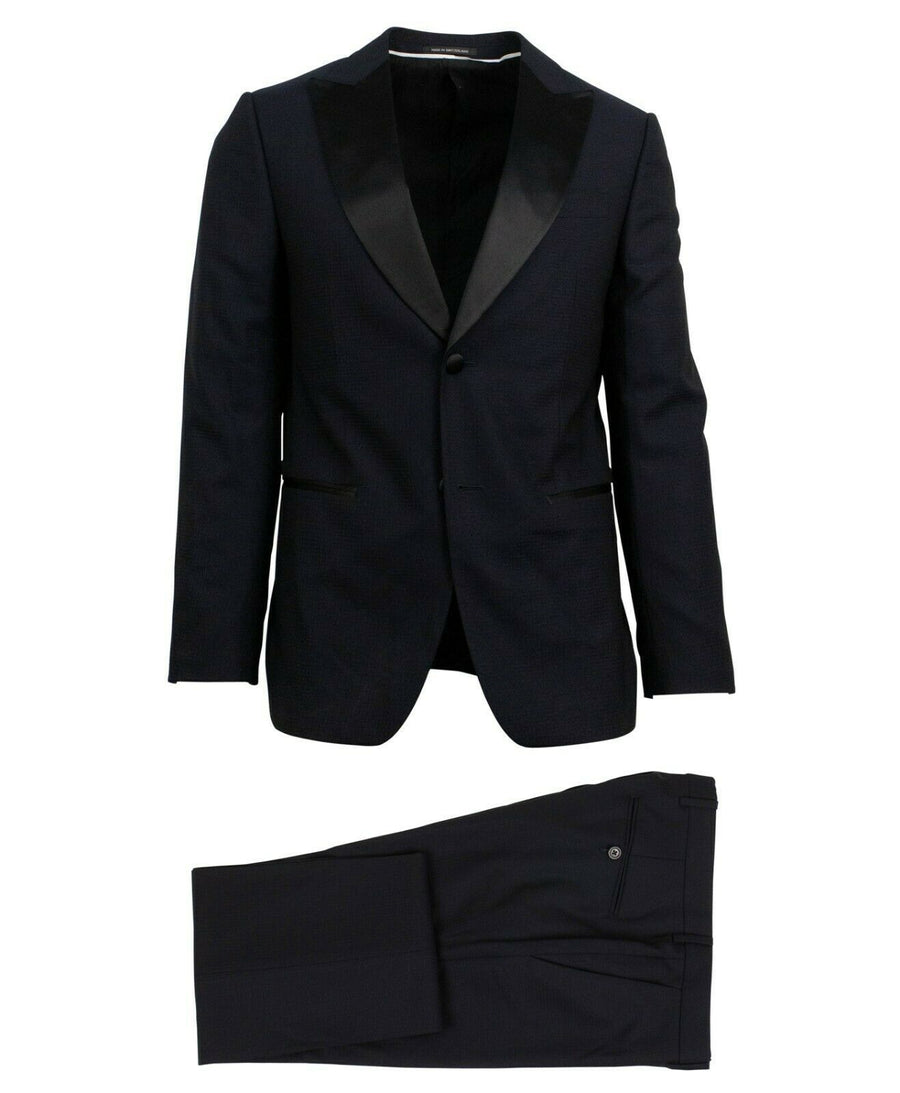 Small Check Wool Two Button Suit - Navy
