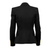Wool Double Breasted Gold Button Blazer - Black