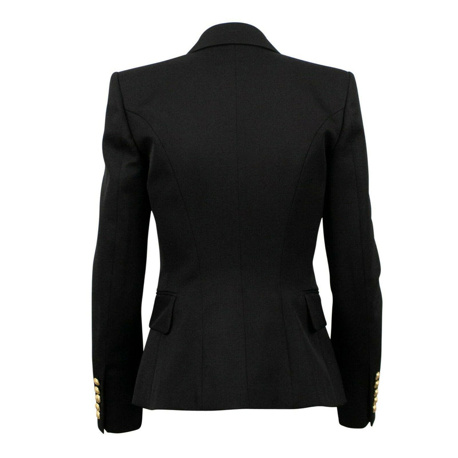 Wool Double Breasted Gold Button Blazer - Black