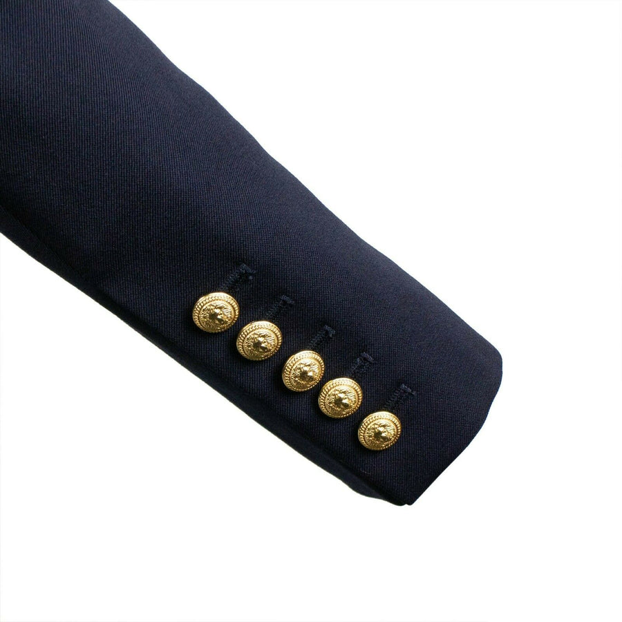 Wool Double Breasted Gold Buttons Blazer - Navy Blue