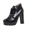 Leather & Glitter Lace Up Booties - Black